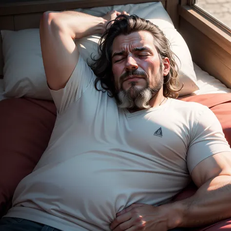 Middle-aged greasy uncle sleeping