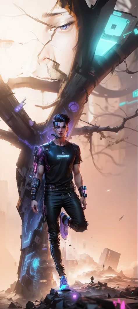 Change background cyberpunk handsome boy. relistic face. 8k.ultra realistic