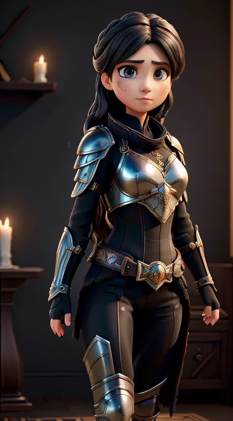 (extremely detailed CG unity 16k wallpaper:1.1), (Denoising strength: 1.45), (tmasterpiece:1.37), A highly detailed portrait of a female warrior dressed in intricate black plate armor, The face is bruised, Mysterious dark nature background, high resolution