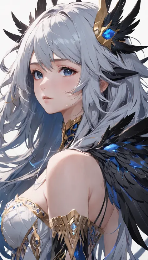 (extremely detailed CG unity 16k wallpaper:1.1), (Denoising strength: 1.45), (tmasterpiece:1.37), (beautiful detailed girl), a girl, solo, bare shoulders, flat_chst, diamond and glaring eyes, beautiful detailed cold face, very long blue and sliver hair, fl...