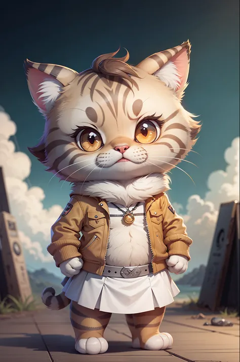 C4tt4stic, Cartoon cute brown tabby female cat in skirt,