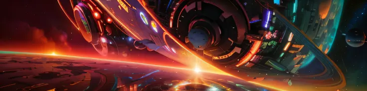 brightly colored abstract image of a space station with a spiral, epic beautiful space scifi, chaotic cinematic space rift, greg beeple, planets colliding, beeple and tim hildebrandt, beeple and jean giraud, end of the universe, galaxy space sci - fi, ring...