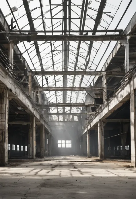 Sure, here is the text to image prompt without mentioning the laser cutting machine and with the factory being empty:

A wide-angle shot of an empty industrial warehouse or factory building. The walls are whiteish and there are high windows. The ground is ...