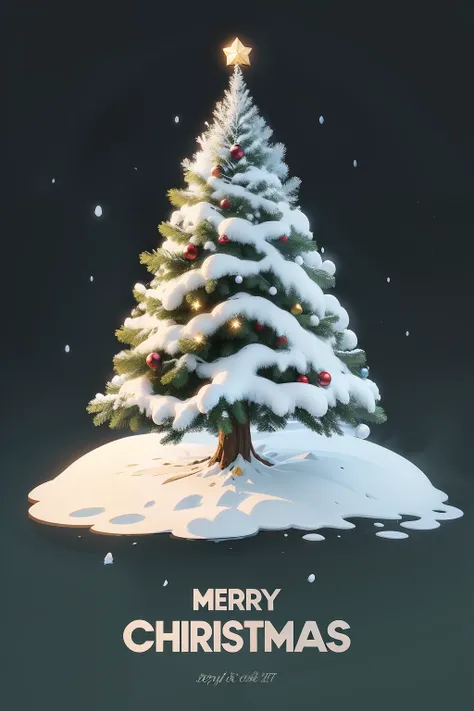 Christmas tree covered in snow，cartoony，Vector style