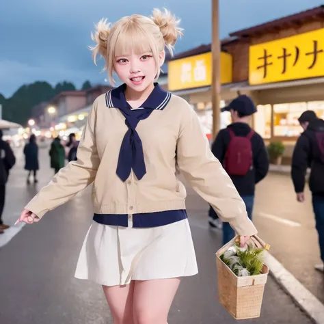 ​masterpiece, top-quality, 1girl, A detailed face, Himiko Toga,Looks like、yellow  eyes, Light from behind, ultra-detailliert, grocery store, Lightning in the movie, happiness, (a closeup), Look at viewers、Uniforms come off、heavy wind、nude