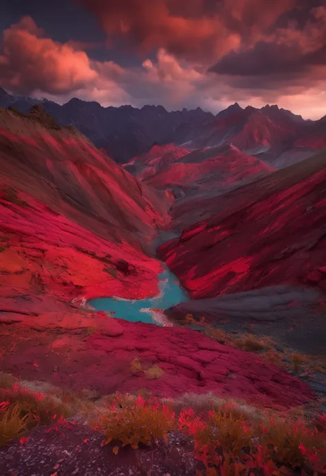 Look at the red mountains all over，The layers of the forest are full of dye