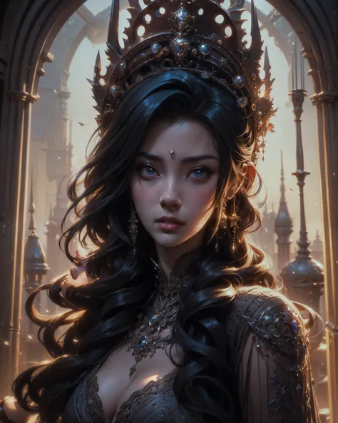 a close up of a woman with a crown on her head, 8k high quality detailed art, detailed digital anime art, fanart best artstation, 4k highly detailed digital art, guweiz on artstation pixiv, fantasy art style, detailed fantasy art, 4k fantasy art, 8k stunni...