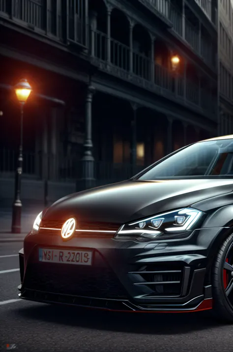 1 arafed wide body dark Grey golf R parked on a city street at night, back view, back of car view glowing ember tailights, aggressive back end, no emblems, , hq 4k phone wallpaper, hq 4k wallpaper, 8k stunning artwork, wallpaper 4k, wallpaper 4 k, 4 k rend...