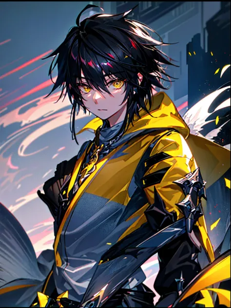 UHD, retina, masterpiece, solo, (anime boy with black hair and yellow eyes), wearing fantasy rogue gear, fantasy inspired, (((extremely detailed))), white background, super detail, high details, high quality, award winning, best quality, highres, 1080P, HD...