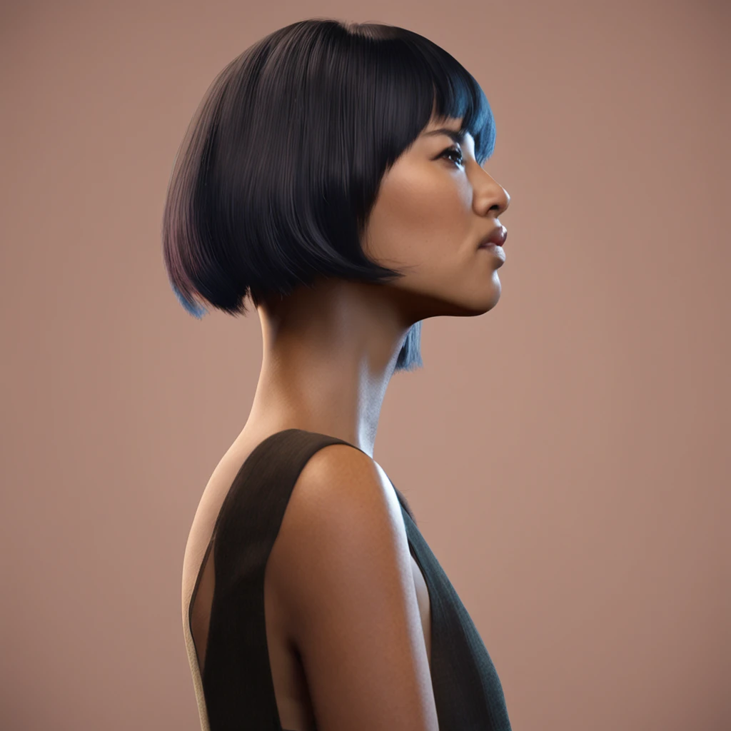 Asian Black Hair Female Back Bob Cut Realistic