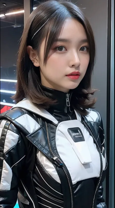 Woman in futuristic suit posing for photo