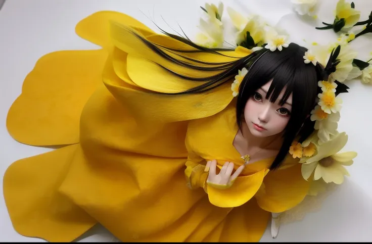 Transform into an anime beauty dressed in yellow flowers