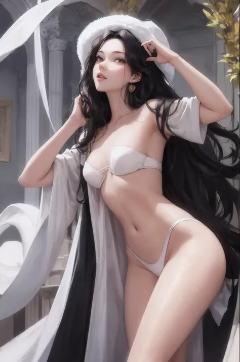 female pervert，white skinned，Royal sister，Fluffy long black hair，All naked