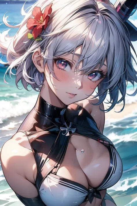 Woman in bikini top standing in water, best anime 4k konachan wallpaper, Kantai Collection Style, Detailed Digital Anime Art, 4k anime wallpaper, guweiz, anime style 4 k, clean detailed anime art, Seductive Anime Girl, anime wallpaper 4k, anime wallpaper 4...