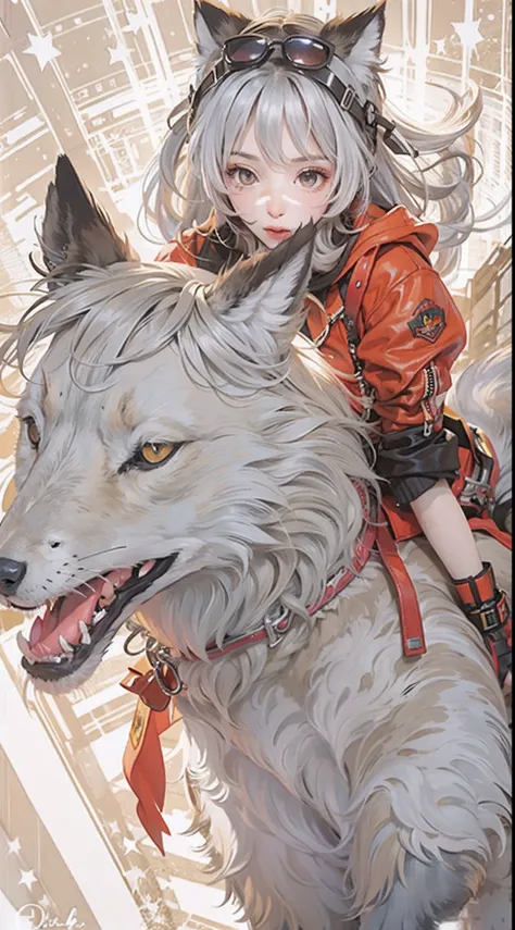 a sexy girl riding on big silver fox,