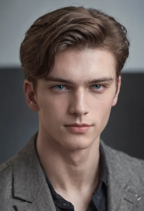 beautiful men, freckles, dark makeup, hyperdetailed photography, soft light, head and shoulders portrait, cover, matt(studio portrait:1.2) of beautiful 20 years old beautiful boy ihtiandr wearing silver bodysuit, wet hair, dreamlike blue eyes, big waves, e...