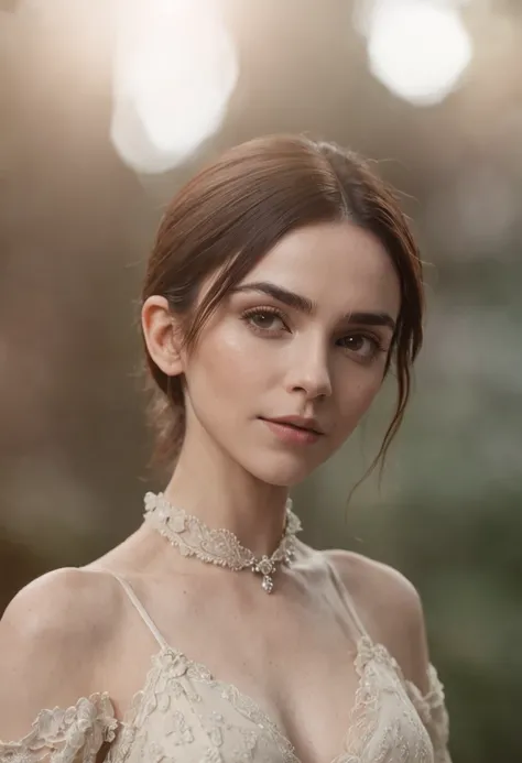 Lily Collins、The upper part of the body、Facing the camera、Deepika with headphones, Natural Skin Texture, 24mm, 4K textures, Soft cinematic light, adobe lightroom, Photolab, nffsw, Convoluted, Elegant, Highly detailed, Sharp Focus, ((((Cinematic Look)))), S...