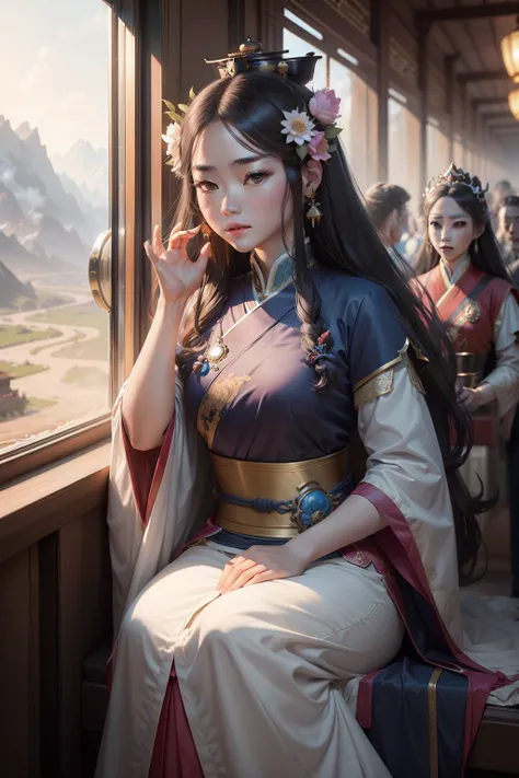 (Picture of Princess Wencheng entering the collection：1.2)，large scene，multiple persons，8K high detail，trains