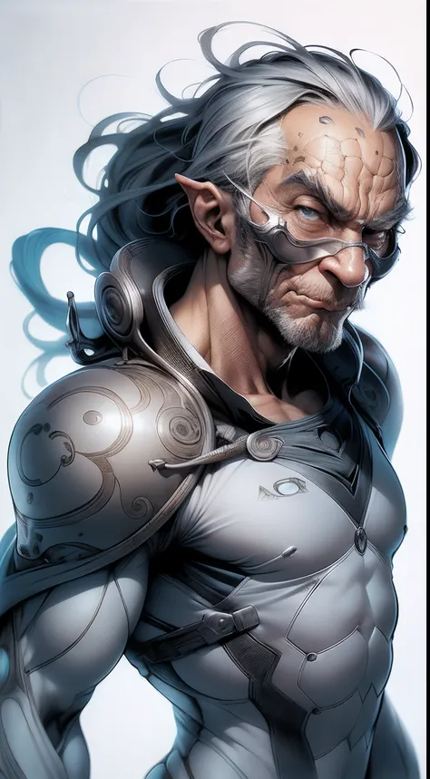 over-Tortoise Man, Complex pencil sketches, Expressive eyes and nose and mouth, unzoom, author：jim lee, AB JLEE2