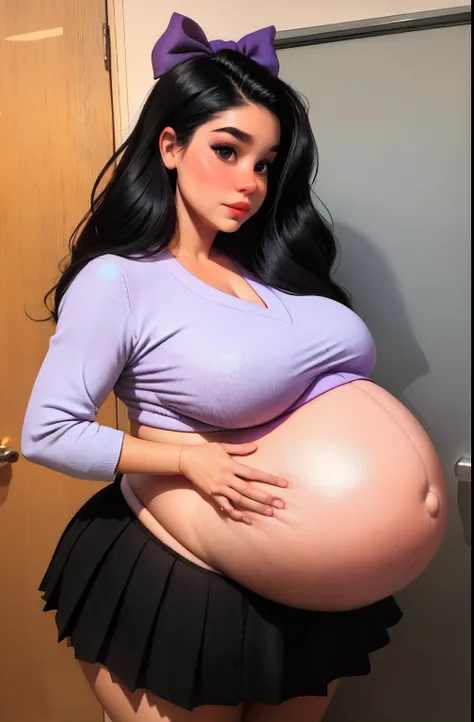 Hair Bow, black hair,Big Baby Bump pregnant, school girl, Big boobs, nipple, cum,16 years girl, Big pregnant Belly, Big Pregnant girl, Largest Belly of Pregnant, Huge Pregnancy Belly, purple eyes, huge 9 months Pregnancy Belly