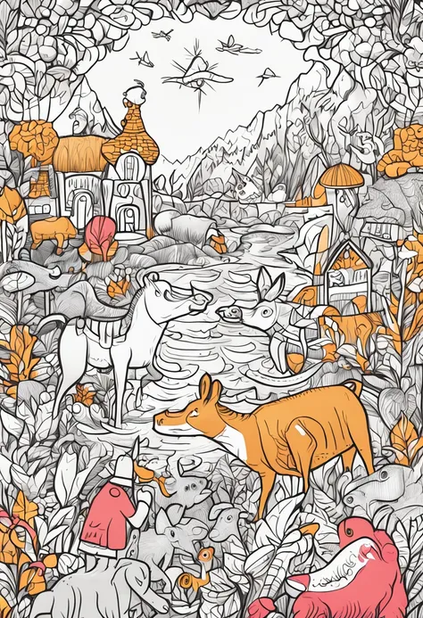 "A vibrant and playful cover for a coloring book, filled with cheerful illustrations that children will love."