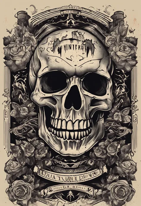 Tattoo poster, Ventanger, Dark art, skull, propaganda, Banner, Poster old