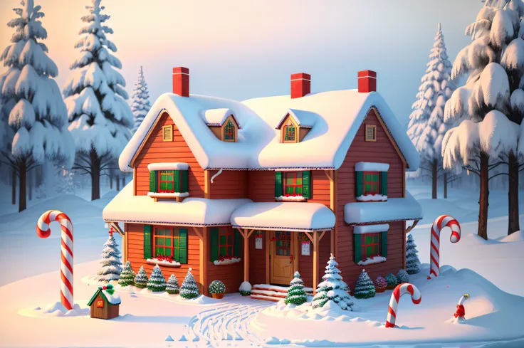 Ginger house with candy canes and candy canes in the snow, in a candy land style house, Gingerbread Candy Village, author：Josh Bayer, author：Derek Zabroki, author：Adam Chmielowski, 1/30, immaculately detailed, author：Matt Kavota, author：Chris Rahn, author：...