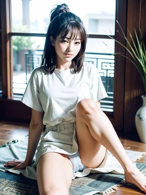 rialistic photo、Real Images、An ultra-high picture quality、Beautiful woman, chinese clothes、a miniskirt, oud,Sitting、Open your legs to the left and right、Open legs、White panty、Beautiful panties、beautiful thigh、White cotton underwear visible、Beautiful camel ...