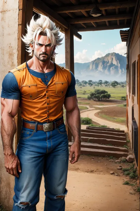 Goku Country, cowboy, Texas, camisa xadrez, bota, fivela, PBR, rodeio, Denim Jeans Pants, sobretudo, cowboy de rodeio, Barretos, Rodeio de Barretos, 8 Segundos, montaria em Touros, realista, detalhado, 8K, imagem fotografica, Ultra resolution