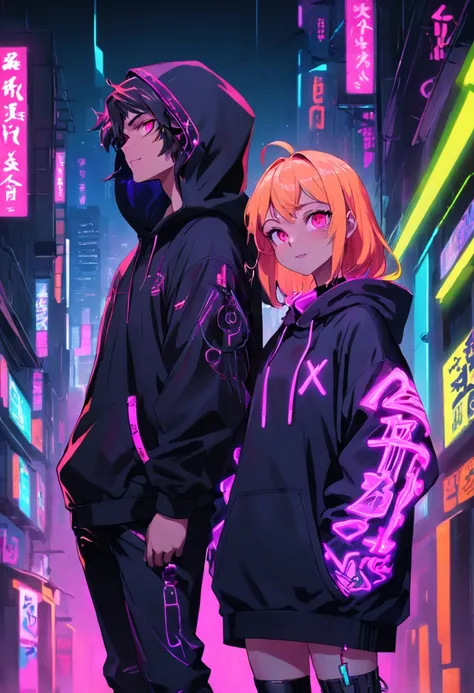 girl boy in einem Kapuzenpullover mit einer Neonninjamaske, Geister-Neon, Neon und dunkel, Profilbild 1024px, Hintergrundgrafik, Dunkler Kunststil, Neon-Cyberpunk, Evil smile and shining eyes, Synthwave-Kunst, Neon Noir, Cyberpunk-Kunststil, Gruseliger Sti...