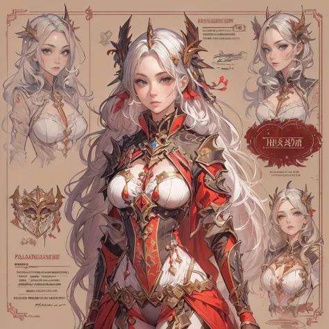 ((Masterpiece, Highest quality)), Detailed face, CharacterDesignSheet，full bodyesbian, Full of details, Multiple poses and expressions, Highly detailed, Depth, Beautiful paladin girl，Lace，lacepantyhose, High Balance, suns，Natural light，red colour