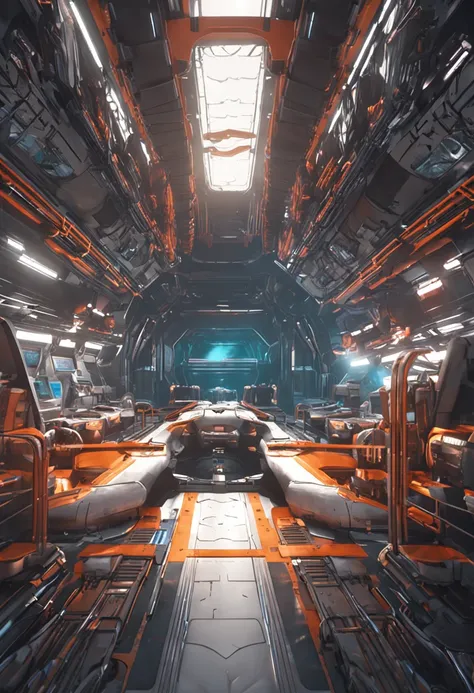 sci-fi hanger environment on a ship specilized for Post and packages