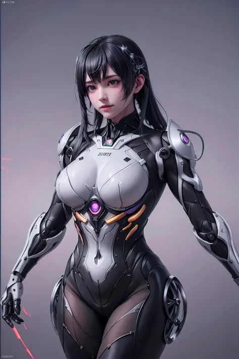 upper body,solo,[:(black background:1.5):90],gradient background,1mechanical girl,(1kaijin:1.2),curvy,muscle bundle nanosuit,mac...