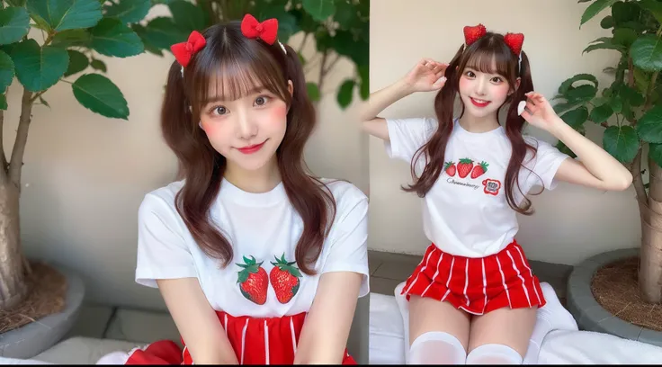 Cheergirl wearing strawberry miniskirt and white T-shirt