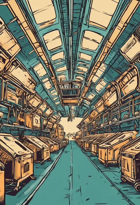 Airplane hall SciFi for delivery of parcels and openings where the mail ships fly out Stylized Art