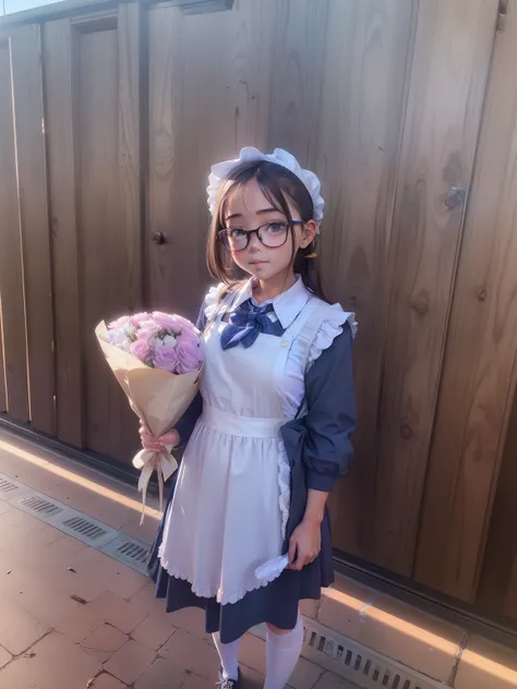 School sundress, school apron, September 1 , Large bouquet in hands