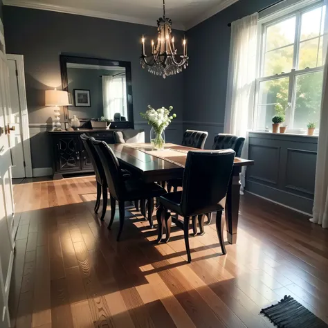 black dining room with FLOORING