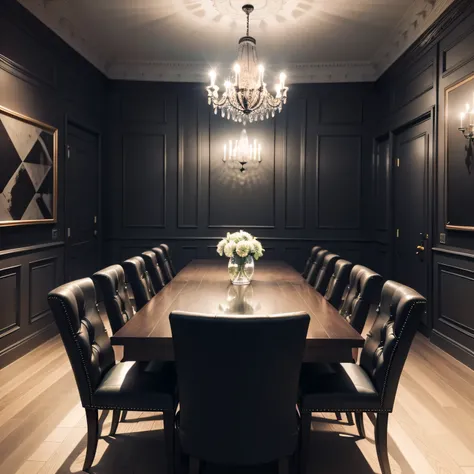 black dining room with LIGHTING