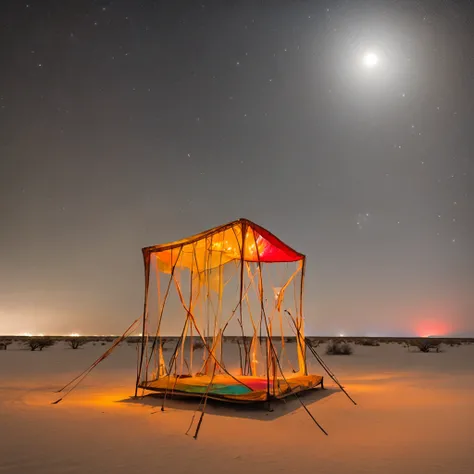 rann of kutch, white desert nigh view, glowing light from tent, big full moon in sky, beautiful