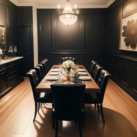 black dining room with  ACCESSORIES