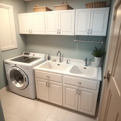 white cabinets in laundry room with Utility Sink