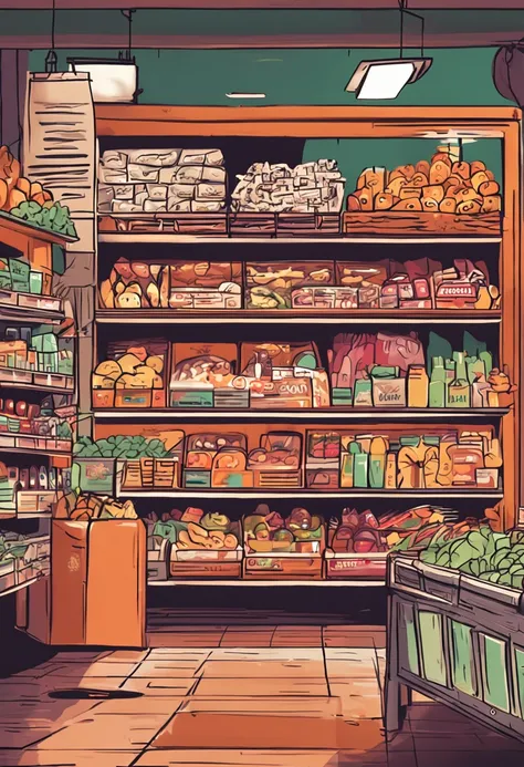 Grocery store，brightly，A wide range of products，16:9，warm color，Realiy