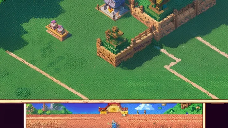 鸟山明风格，Flat pixel games《dragon quest》，Game scene design，（a paradise：1.4），16-bit pixels