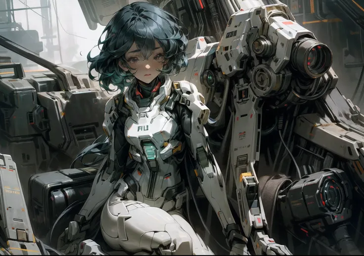 (((only one person))), (((only one face))), inside the cockpit, precision equipment, a beautiful woman in a Gundam pilot suit sitting in the cockpit, movie scene, 8K quality, (((whole body))), (masterpiece), realistic, young and cute one anime woman, beaut...