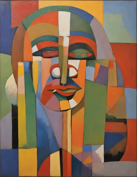 abstract paintings, cubism, neoclassicism, (Gino Severini:1.2), (saddened), (clown:1.5)