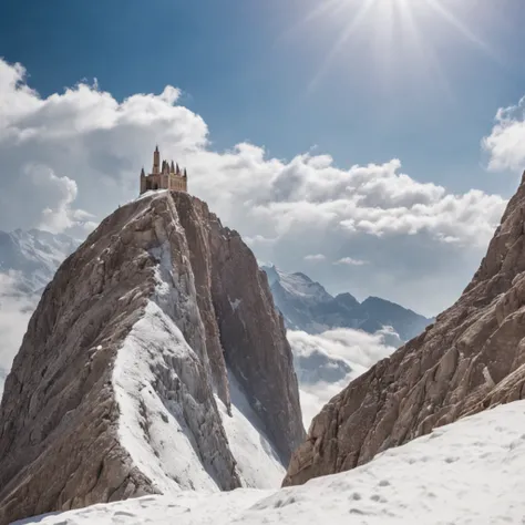 Climb the back of the snowy mountain alone，Very shocking picture，Blue sky