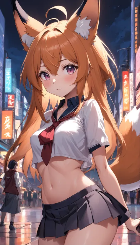 Imagine a fox ear，Girl with big breasts and miniskirt