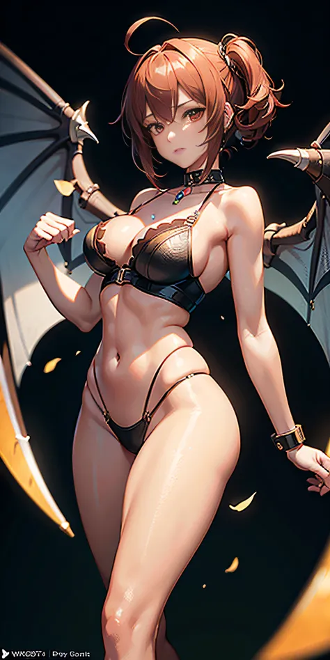 (solo 1 women), (masterpiece, best_quality, ultra detailed, immaculate: 1.3), epic, illustration, 1girl, (steampunk Vaporwave: 1.3) succubus, wings, full body, lingerie, [:formal costume design,:0.2], official art, ( African, Dark Skin: 0.6), Deep Red-Oran...