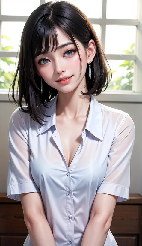 (high-level image quality、high-detail、hightquality、hight resolution、Draw everything in high resolution)、Intense crystal light blue eyes、very pale colored eyes、Smaller diamond-shaped earrings、Look firmly at the camera、Put your ears out、Beautiful black hair、...