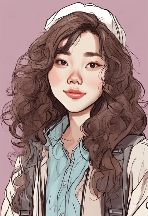 Cartoon image of a woman with permed hair, Super cute 16 year old Korean girl, Cartoon style illustration, Cartoon Art Style, Cartoon Art Style, Digital illustration style, Highly detailed character design, cute detailed digital art, Urban Girl Fan Art, Po...